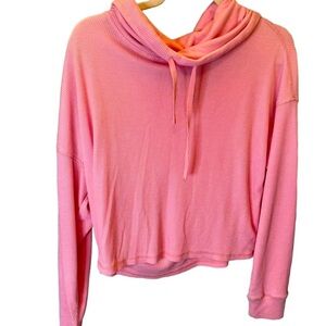 MONO B Mineral Wash waffle knit Pink cowl neck Pullover Top L